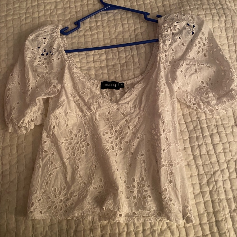 Embroidered lace detail shirt